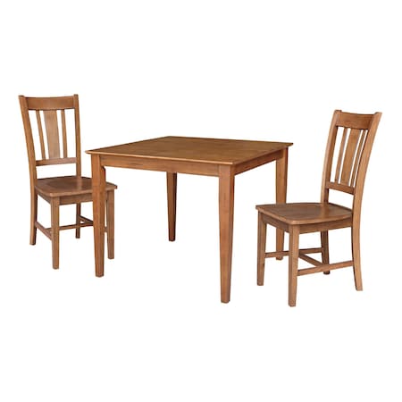 International Concepts Square Solid Wood 36 x 36 in. Dining Table with 2 Splatback Chairs - 3 Piece Set - Distressed Oak K42-3636-C10P